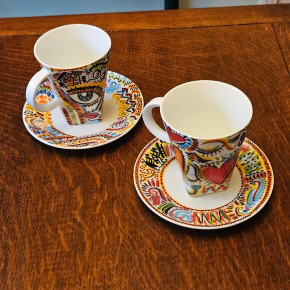 Set of 2 Nespresso Ltd. Edition Justin Teodoro Hearts Cups and saucers - Picture 1 of 8